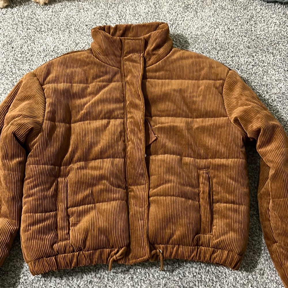 puffer zip up corduroy coat